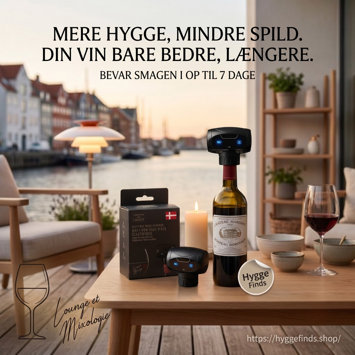 HyggeWine™ Elektrisk Vakuum Vinprop – Bevar Smagen i Op til 7 Dage